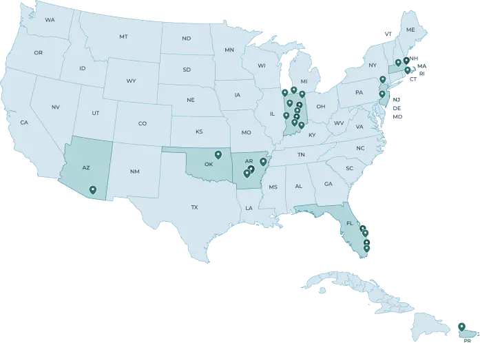 Map showing all treatment facility locations across The Haven Health Management and affiliated brands nationwide